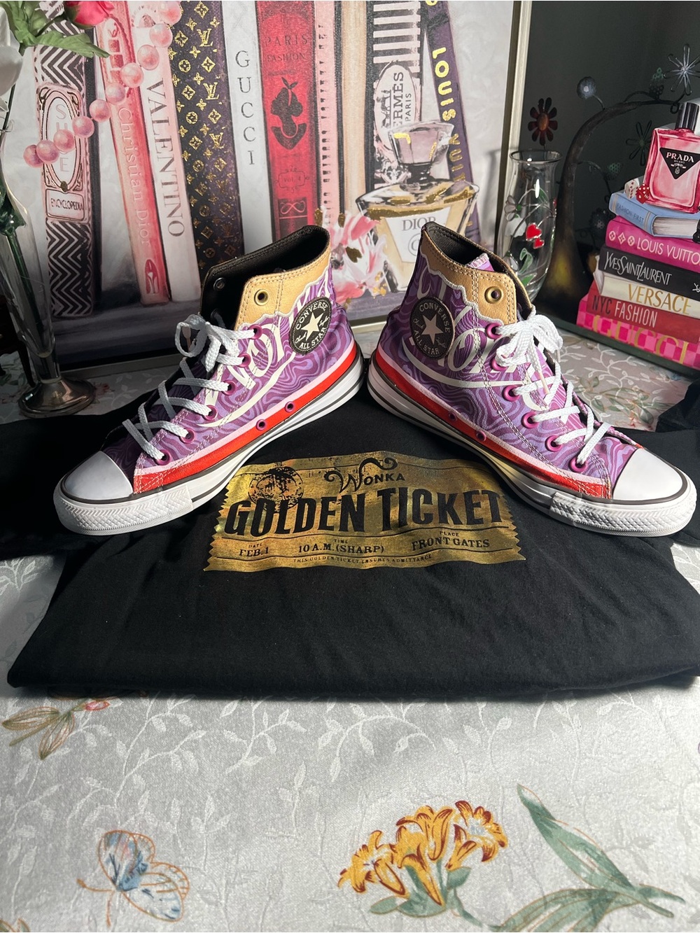 Converse x Wonka All Star Candy Swirl High-Top Sneakers w/Golden Ticket Accents - Picture 5 of 16